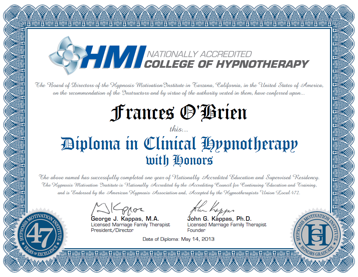 France OBrien HMI Diploma Clinical Hypnotherapy